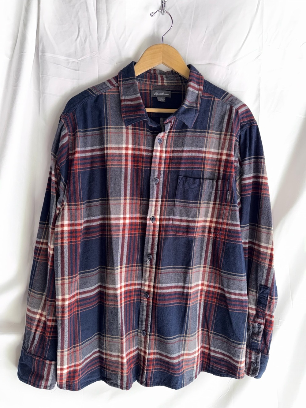 Eddie Bauer Navy and Red Plaid Button-Down Shirt